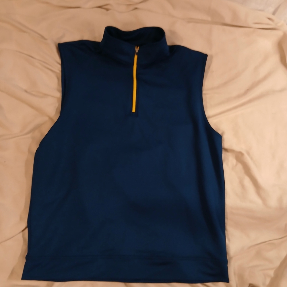 Men's Blue Sleeveless Top with Yellow Accent